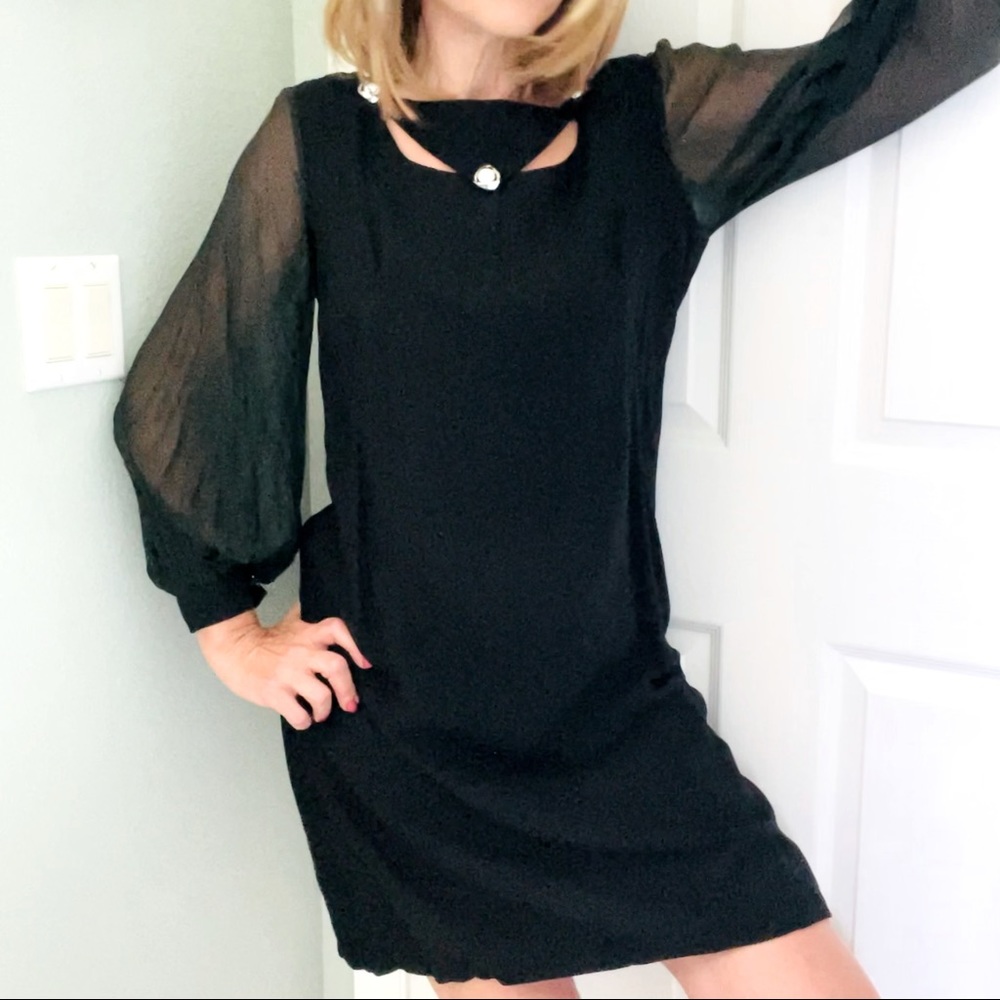 Stunning Black Cut-Out Dress puffy sheer Chiffon Sleeves